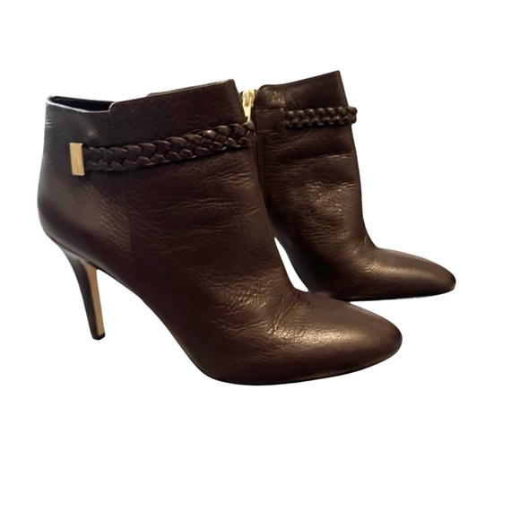 Ann Taylor Jo Braided Pebble Leather Ankle Stiletto Deep Brandywine Size 9.5 - Picture 3 of 11